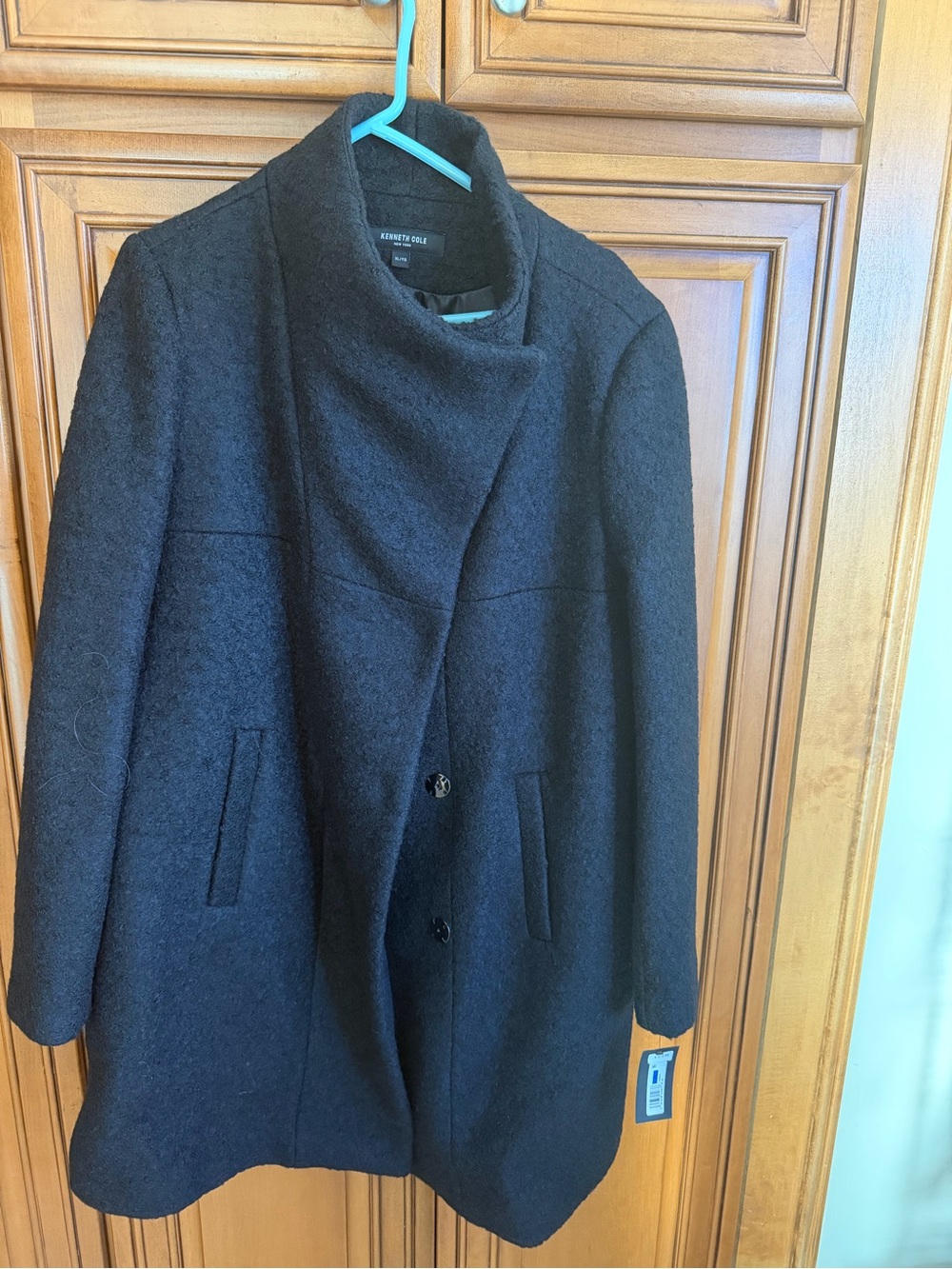 Kenneth Cole Black Wool-Blend Asymmetric Peacoat